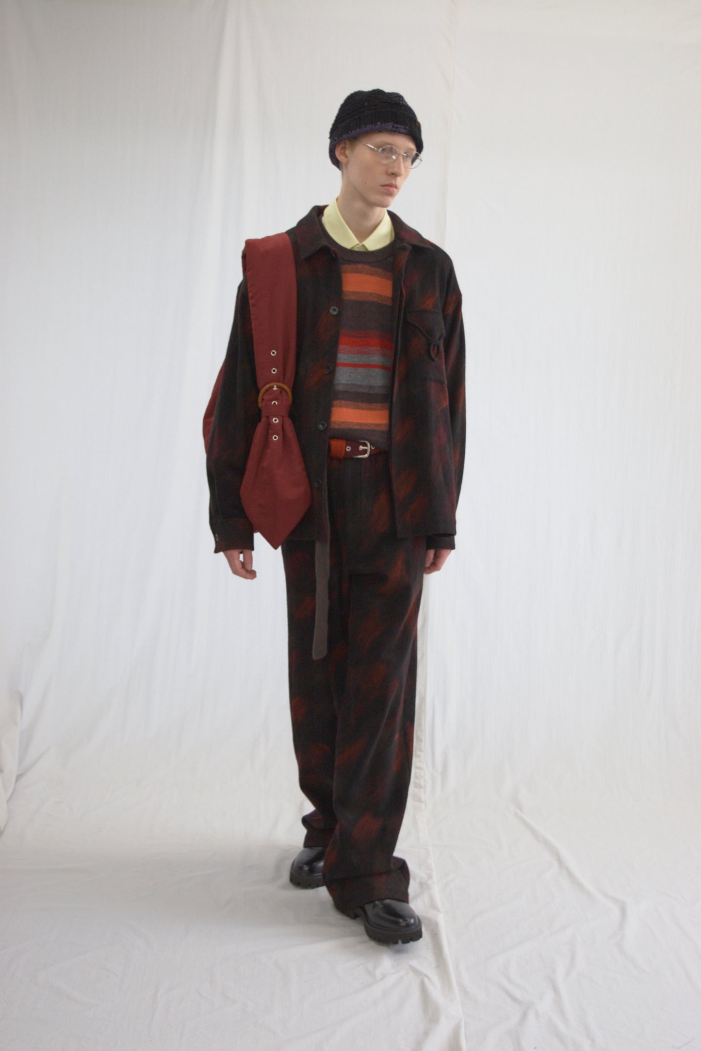 Gathered belt cross bag - Burgandy