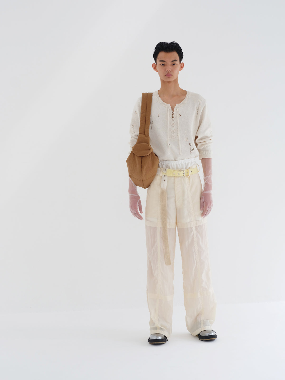 SHEER NYLON TROUSERS - BEIGE