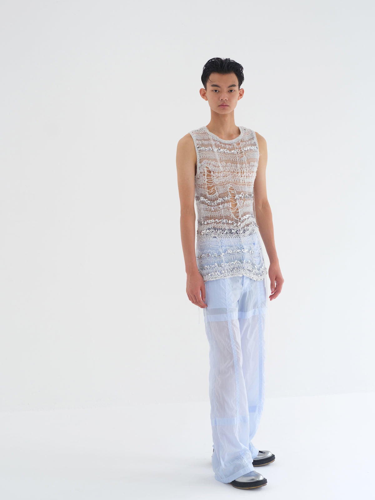 SHEER NYLON TROUSERS - LIGHT BLUE