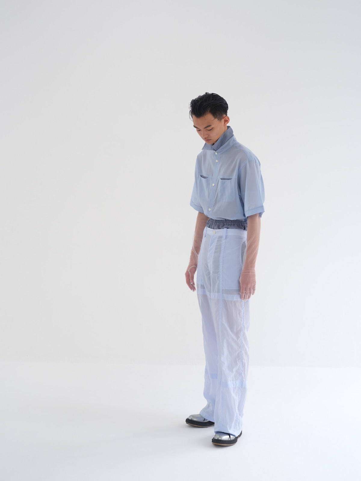 SHEER NYLON TROUSERS - LIGHT BLUE