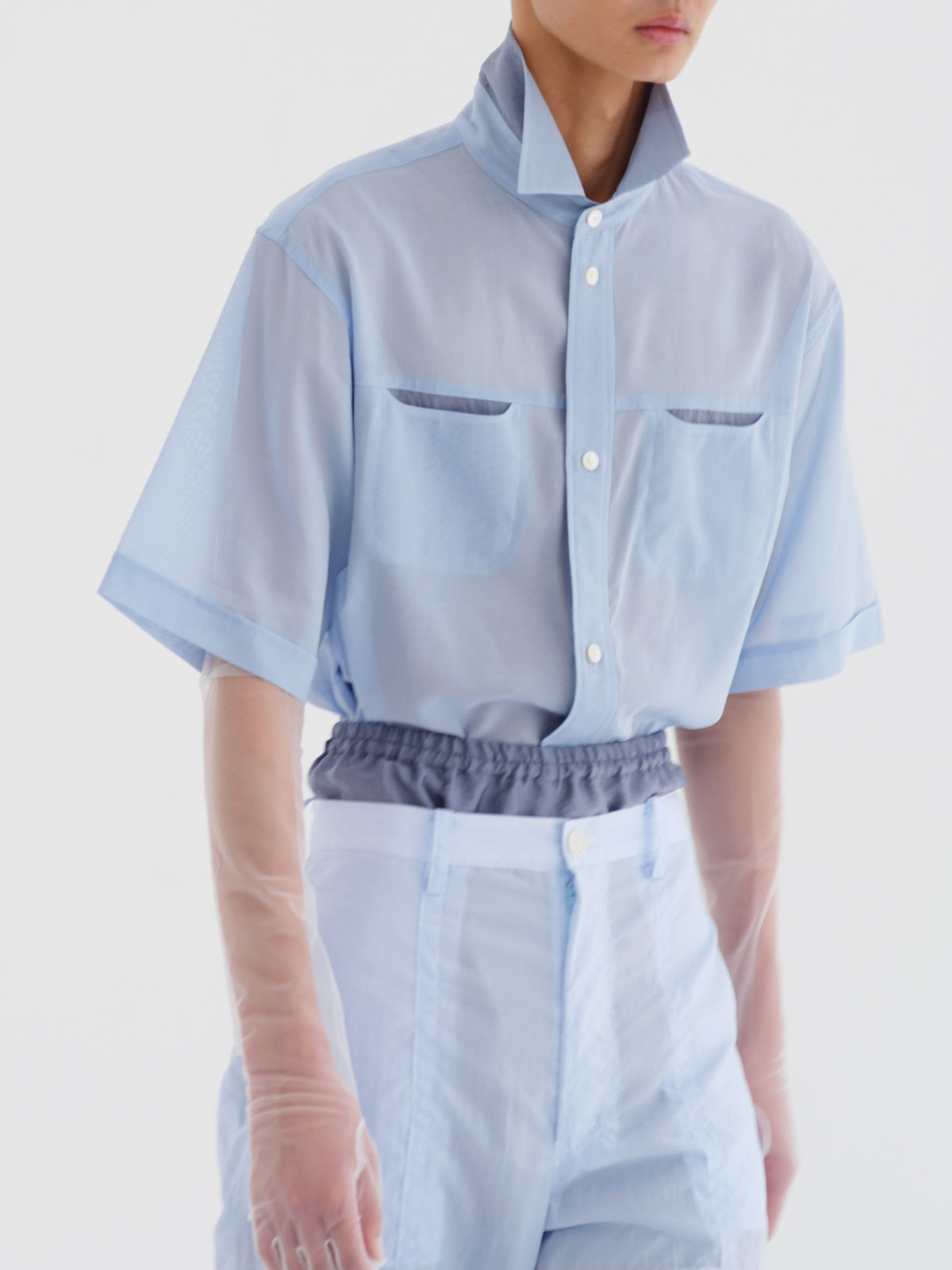 SHEER NYLON TROUSERS - LIGHT BLUE