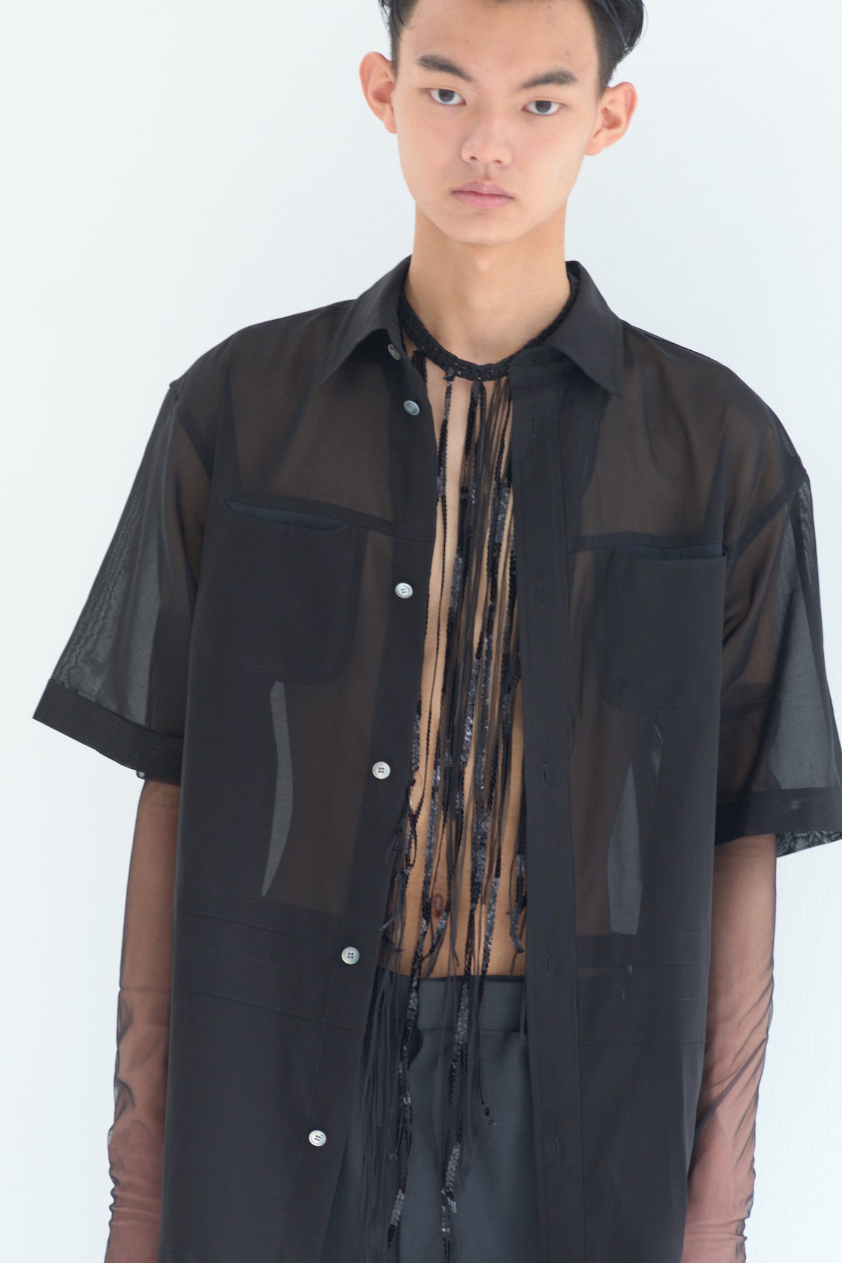 SHEER HALF SLEEVE SHIRTS - BLACK