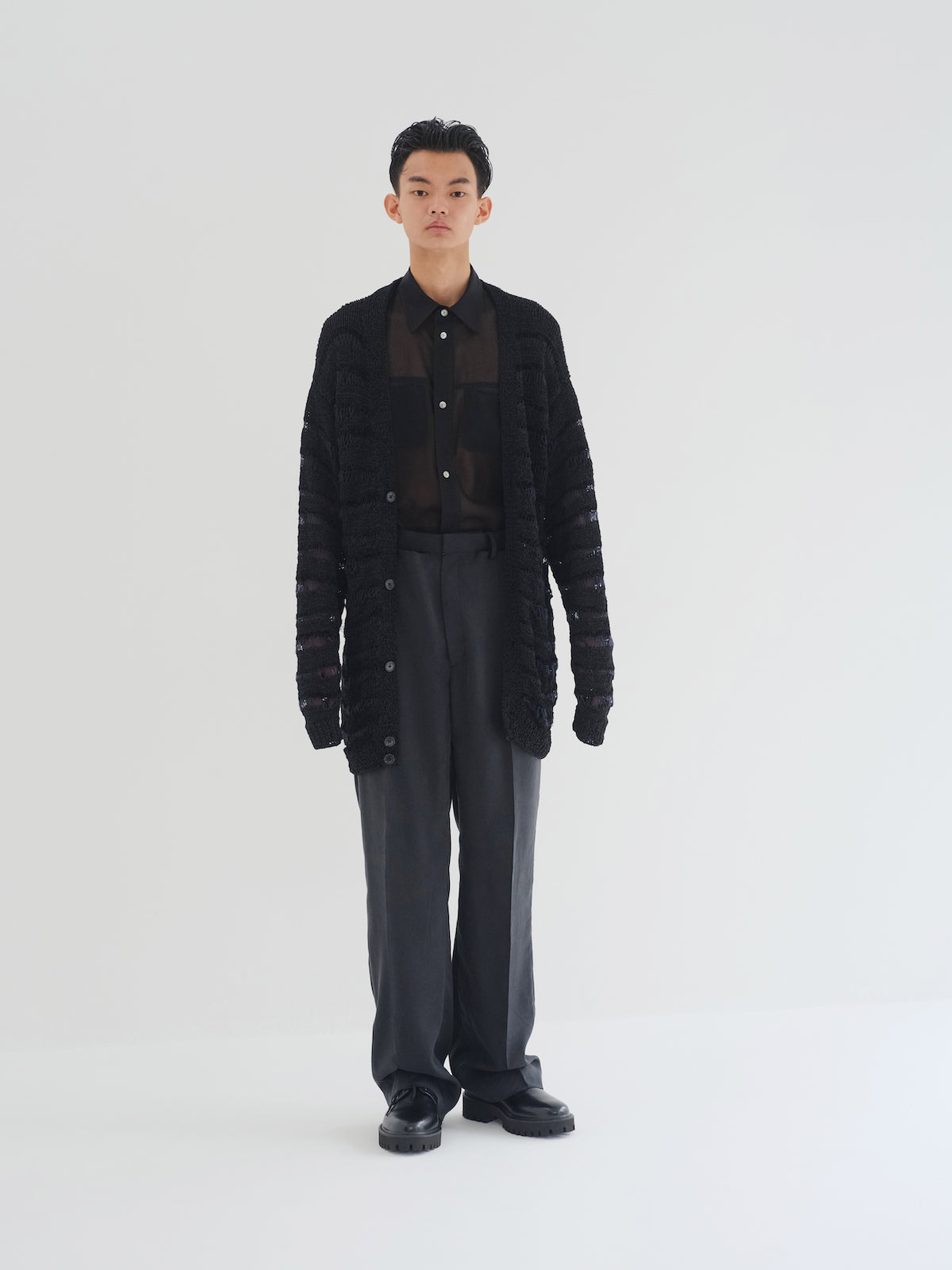 SHEER HALF SLEEVE SHIRTS - BLACK