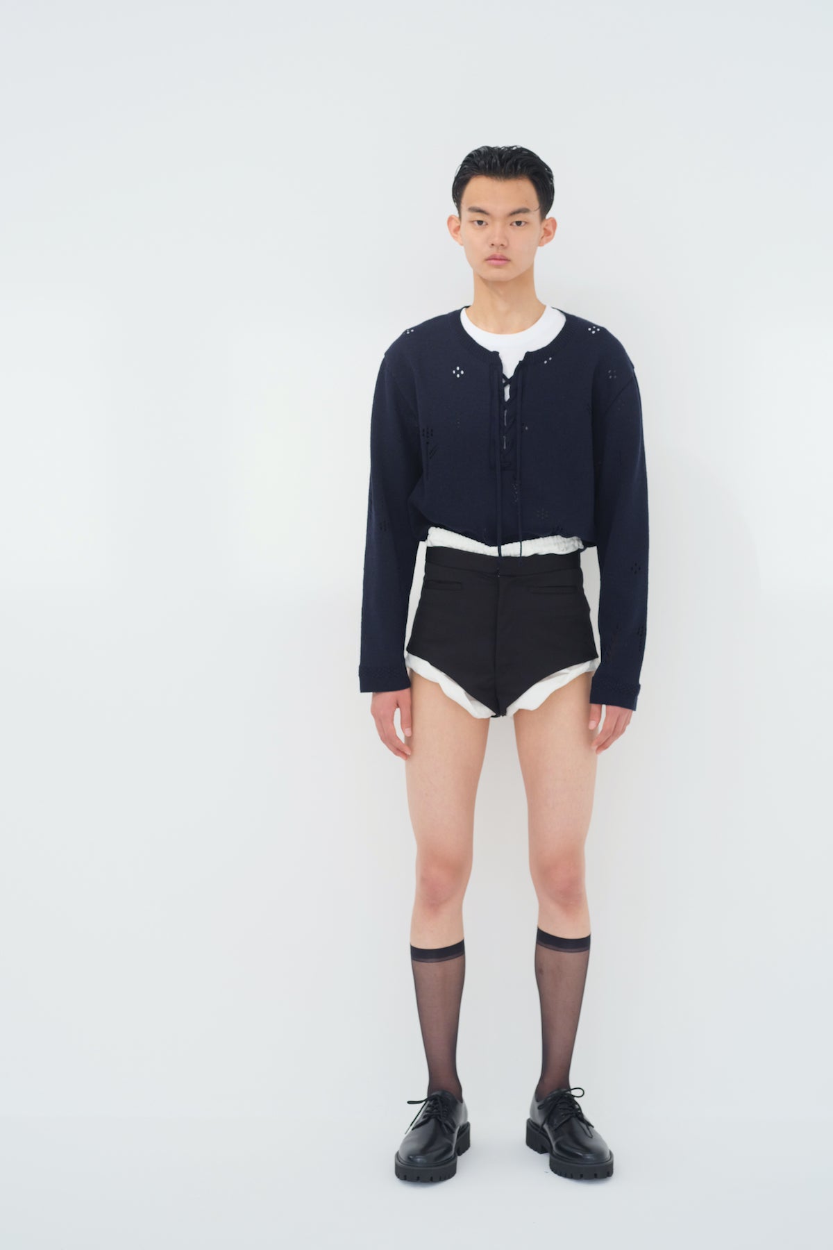 RANDOM LACE HOLE PULLOVER - NAVY BLACK