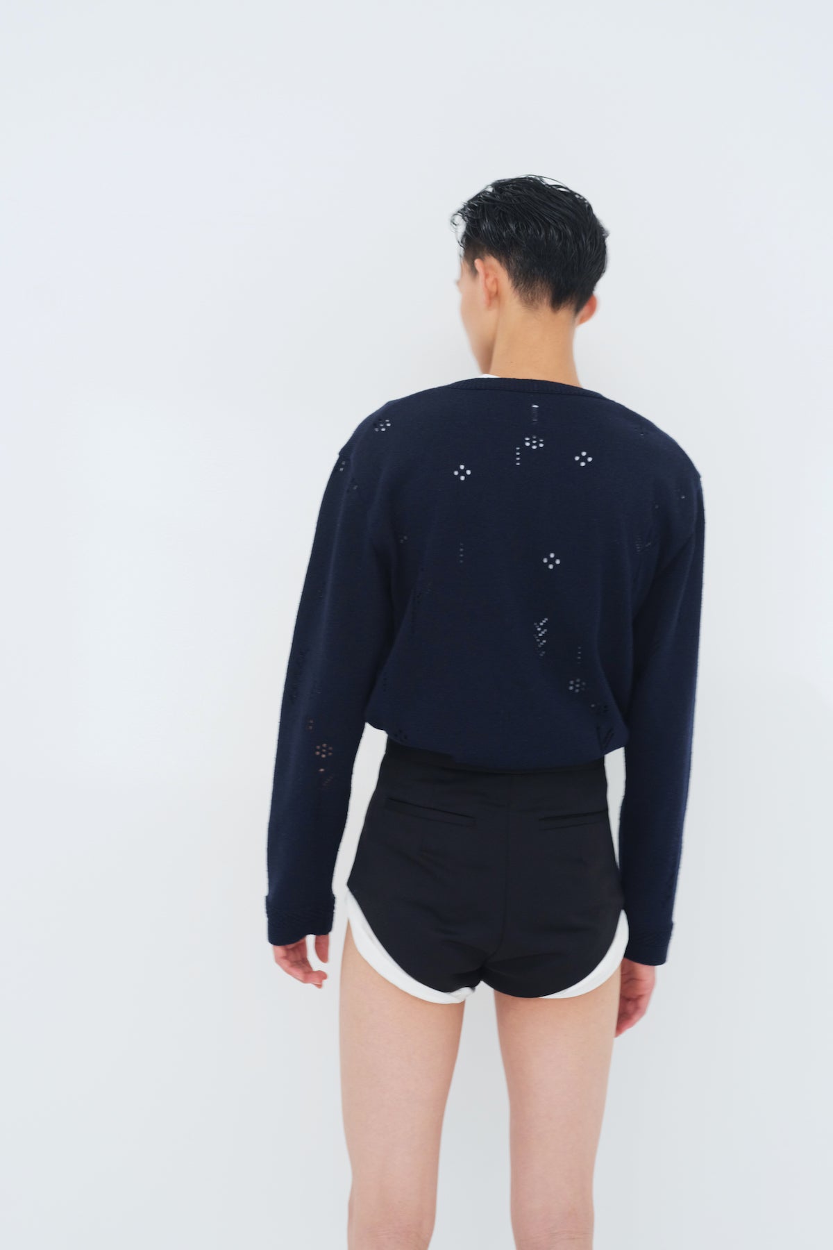 RANDOM LACE HOLE PULLOVER - NAVY BLACK