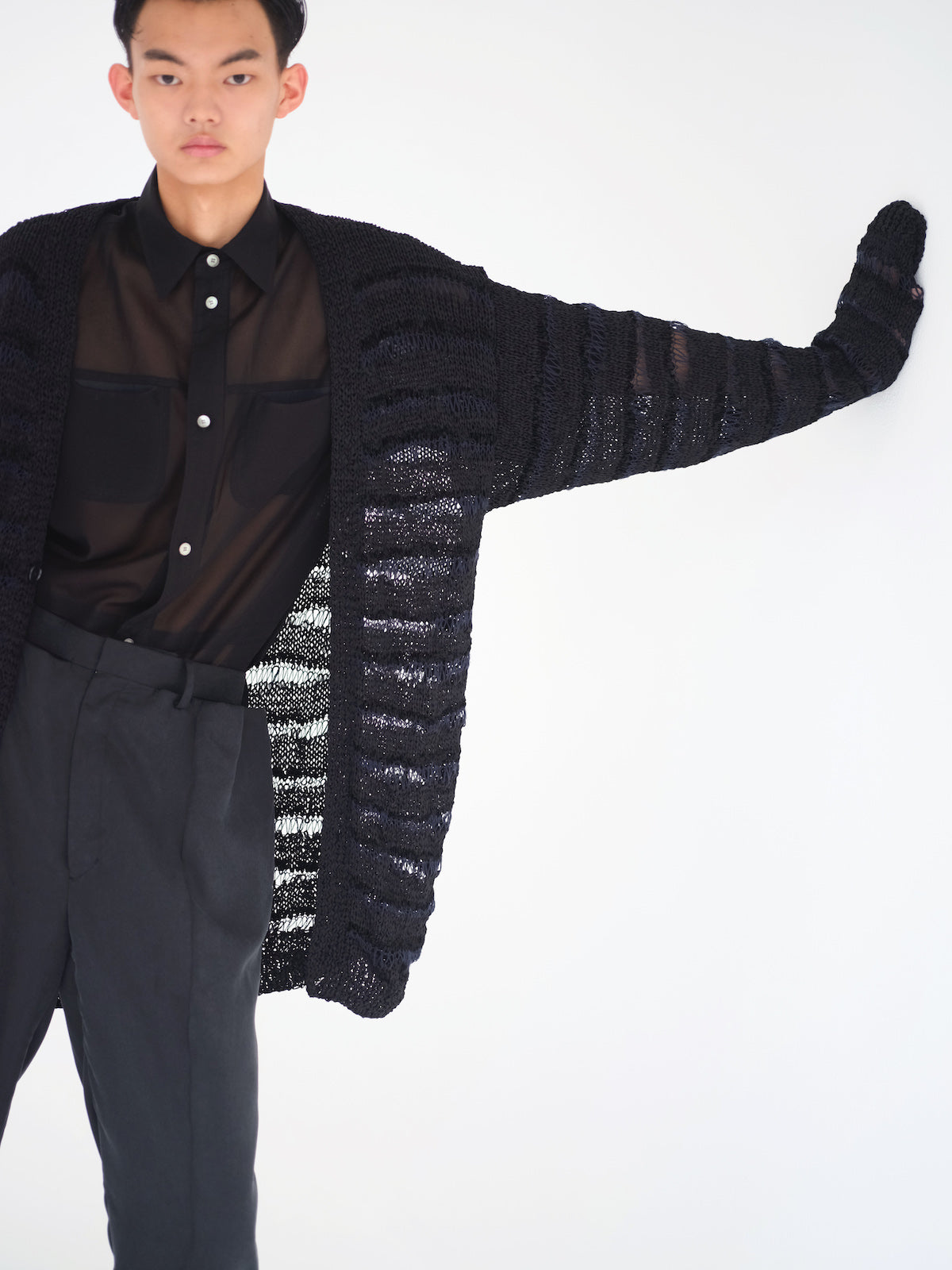 SHEER HALF SLEEVE SHIRTS - BLACK