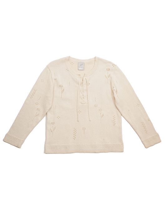 RANDOM LACE HOLE PULLOVER - OFF-WHITE