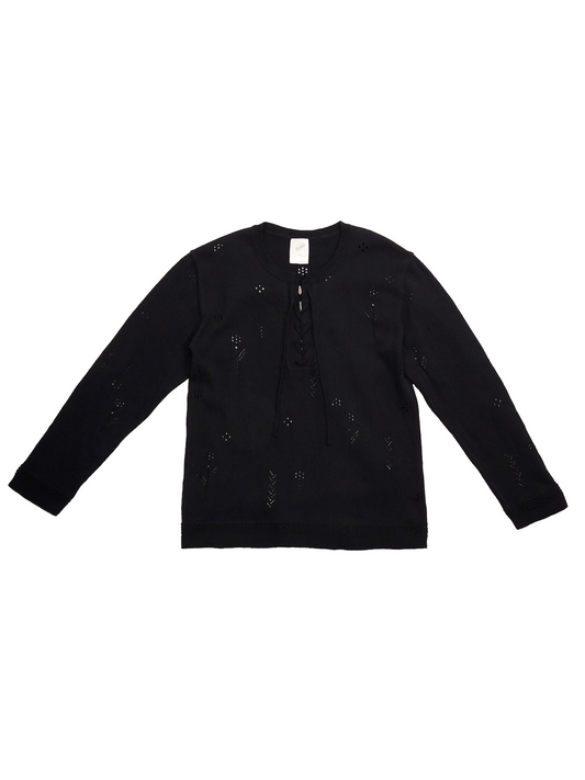 RANDOM LACE HOLE PULLOVER - NAVY BLACK
